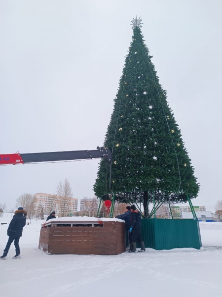 В экопарке продолжаются работы по возведению Елочного городка копия